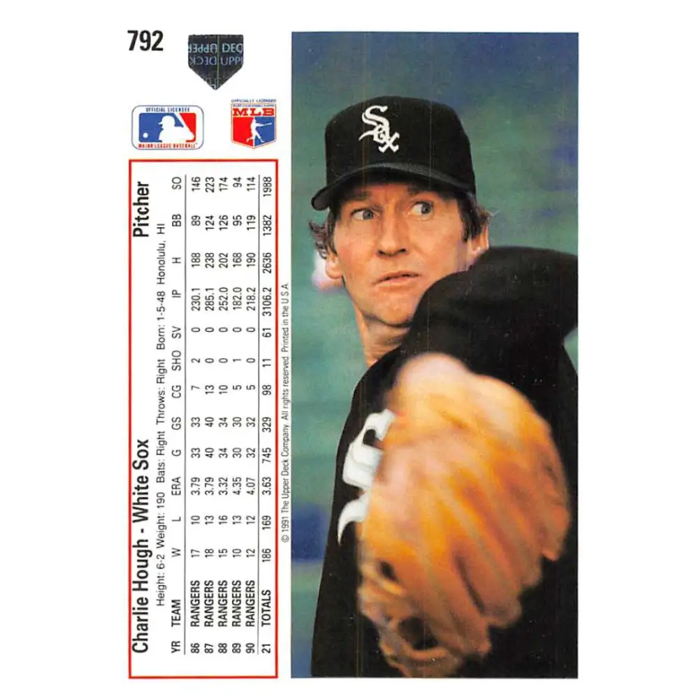 1991 Upper Deck #792 Charlie Hough EX Excellent Chicago White Sox Baseball Card Image 2