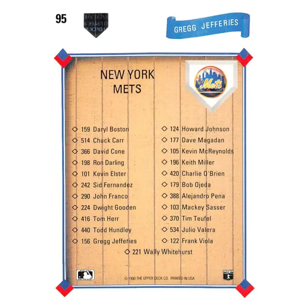 1991 Upper Deck #95 Gregg Jefferies EX Excellent New York Mets Baseball Card Image 2