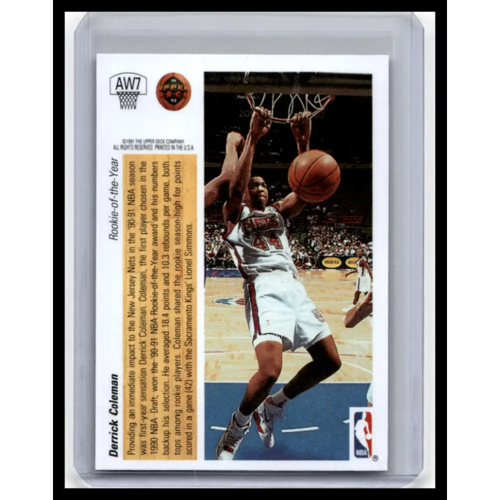 1991 Upper Deck #AW7 Derrick Coleman NM-MT New Jersey Nets Basketball Card Image 2