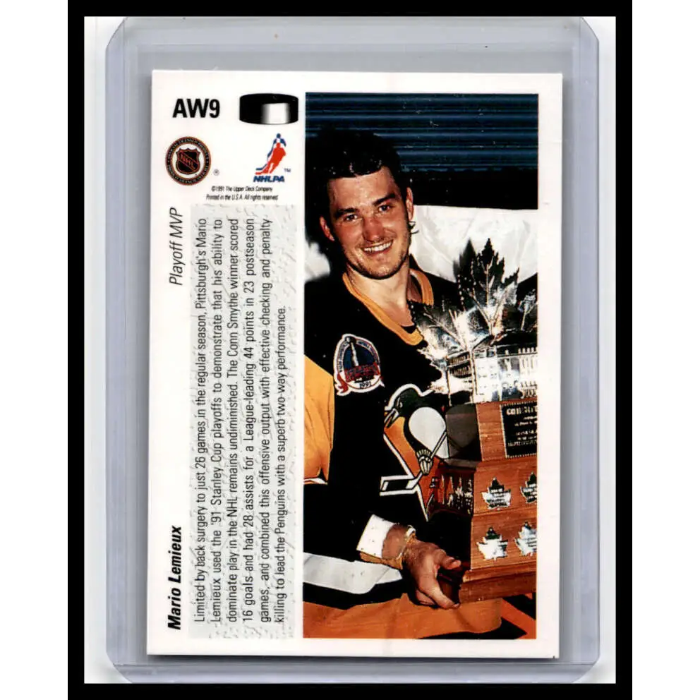 1991 Upper Deck #AW9 Mario Lemieux NM-MT Pittsburgh Penguins Hockey Card Image 2