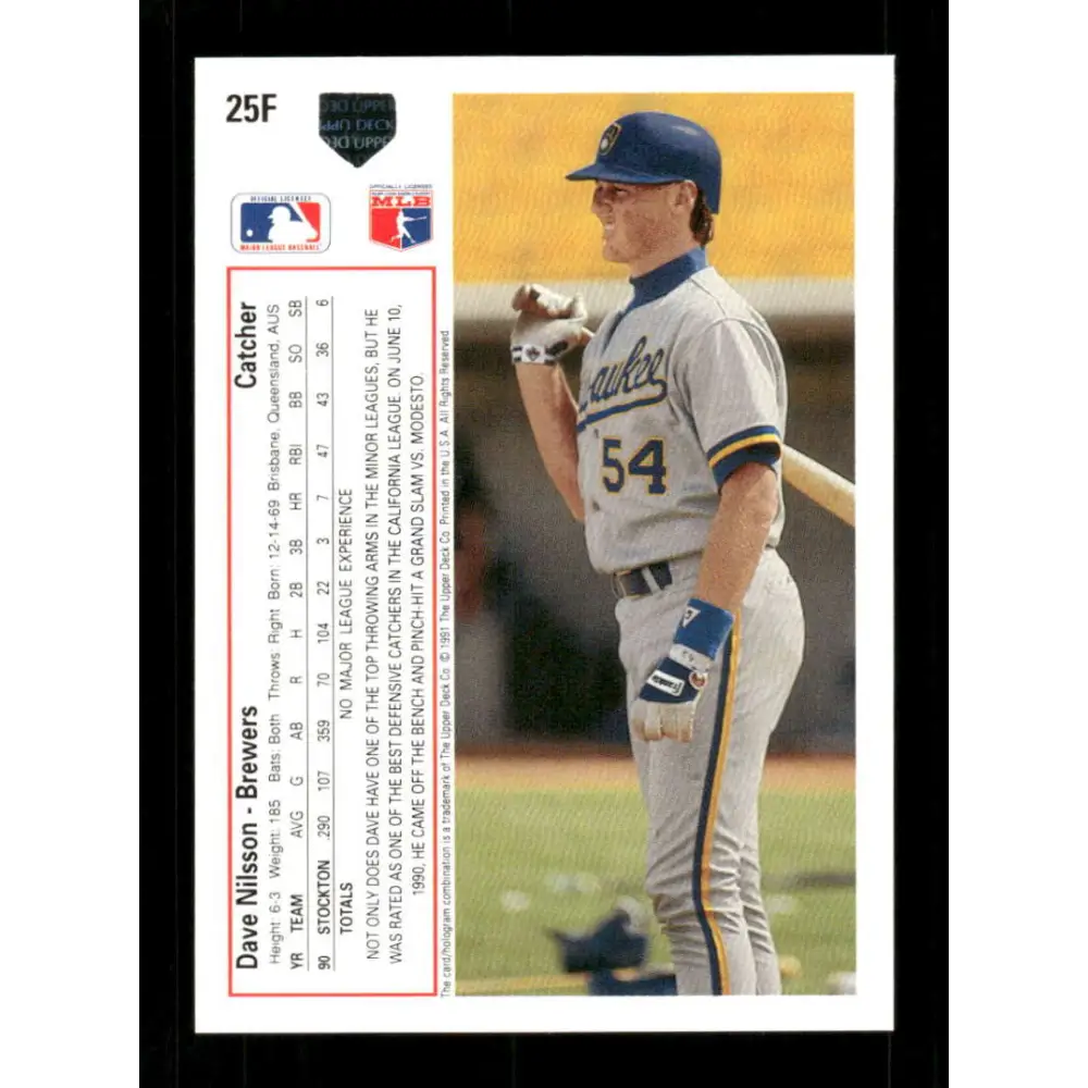 1991 Upper Deck Final Edition #25 Dave Nilsson EX Excellent RC Rookie Milwaukee Brewers Baseball Card Image 2