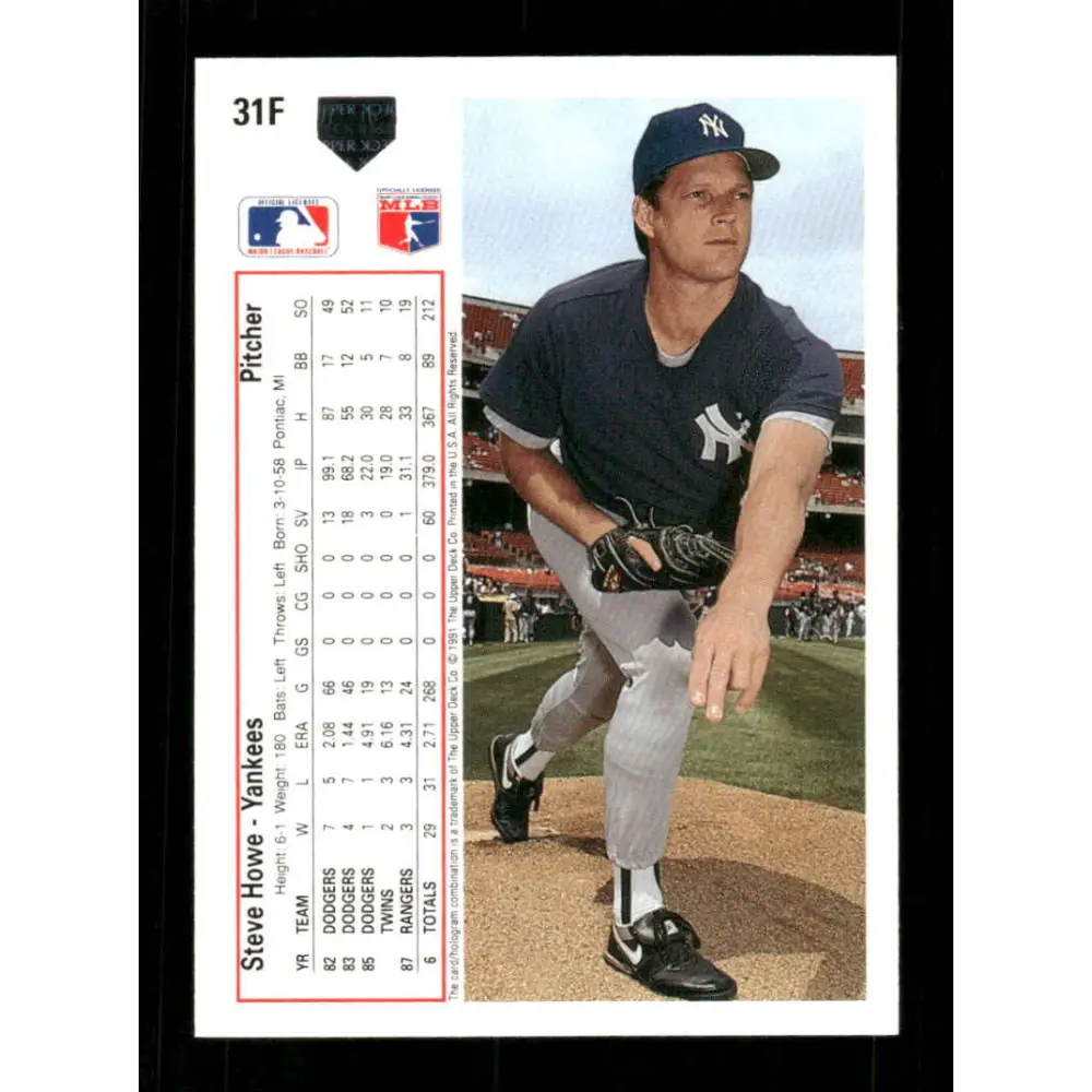 1991 Upper Deck Final Edition #31 Steve Howe EX Excellent New York Yankees Baseball Card Image 2