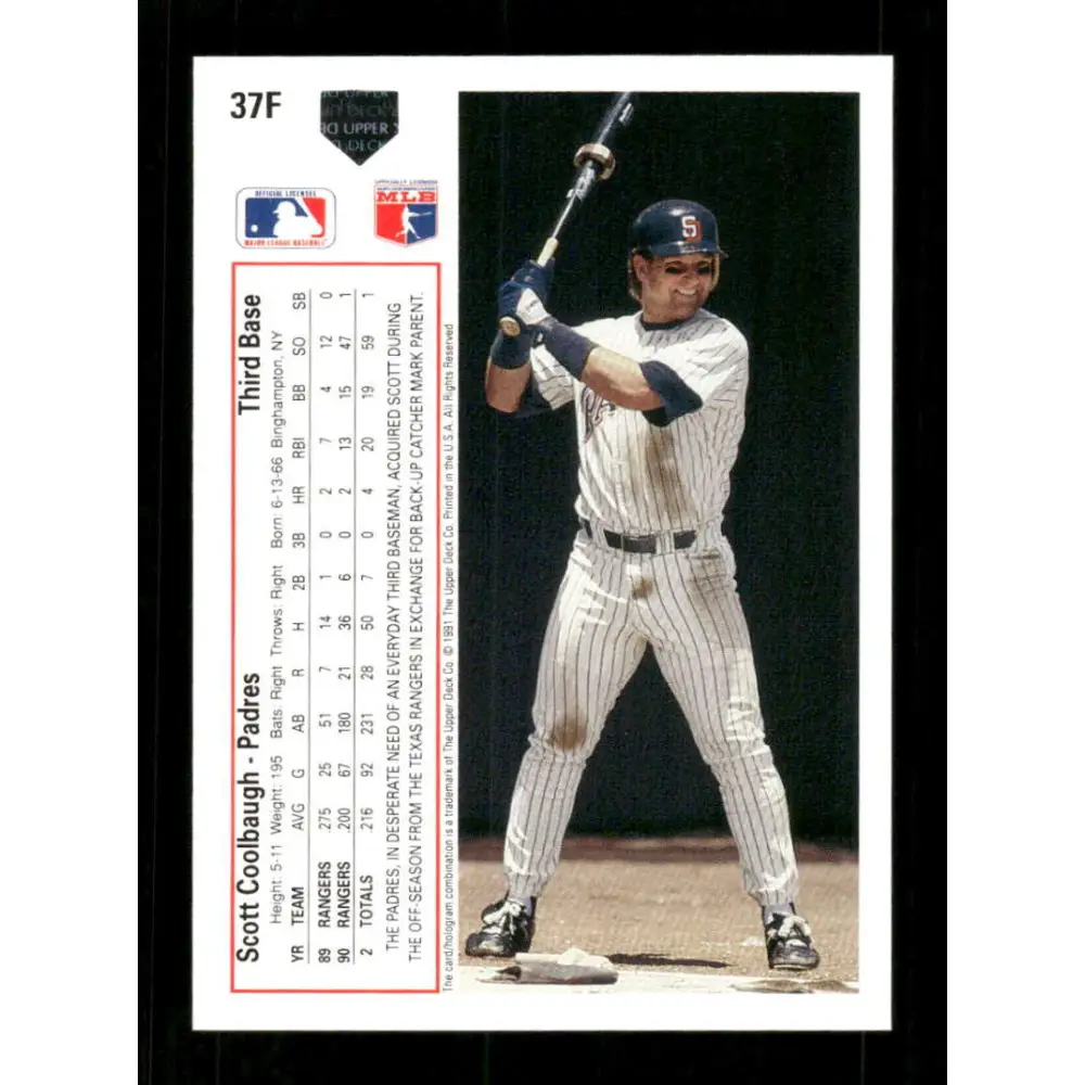 1991 Upper Deck Final Edition #37 Scott Coolbaugh EX Excellent San Diego Padres Baseball Card Image 2