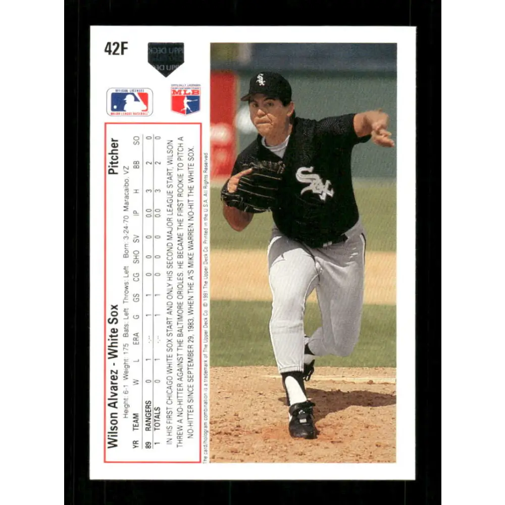 1991 Upper Deck Final Edition #42 Wilson Alvarez EX Excellent Chicago White Sox Baseball Card Image 2
