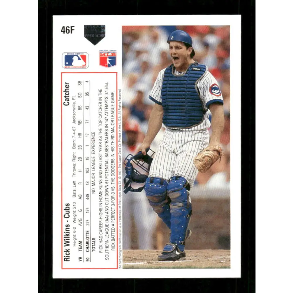 1991 Upper Deck Final Edition #46 Rick Wilkins EX Excellent RC Rookie Chicago Cubs Baseball Card Image 2