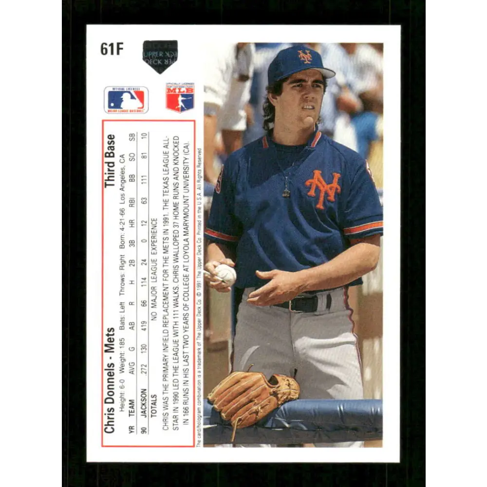 1991 Upper Deck Final Edition #61 Chris Donnels EX Excellent RC Rookie New York Mets Baseball Card Image 2
