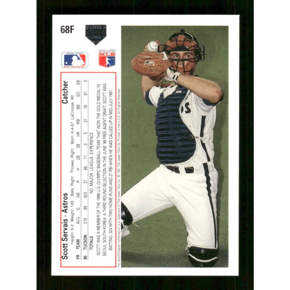 1991 Upper Deck Final Edition #68 Scott Servais EX Excellent RC Rookie Houston Astros Baseball Card Image 2