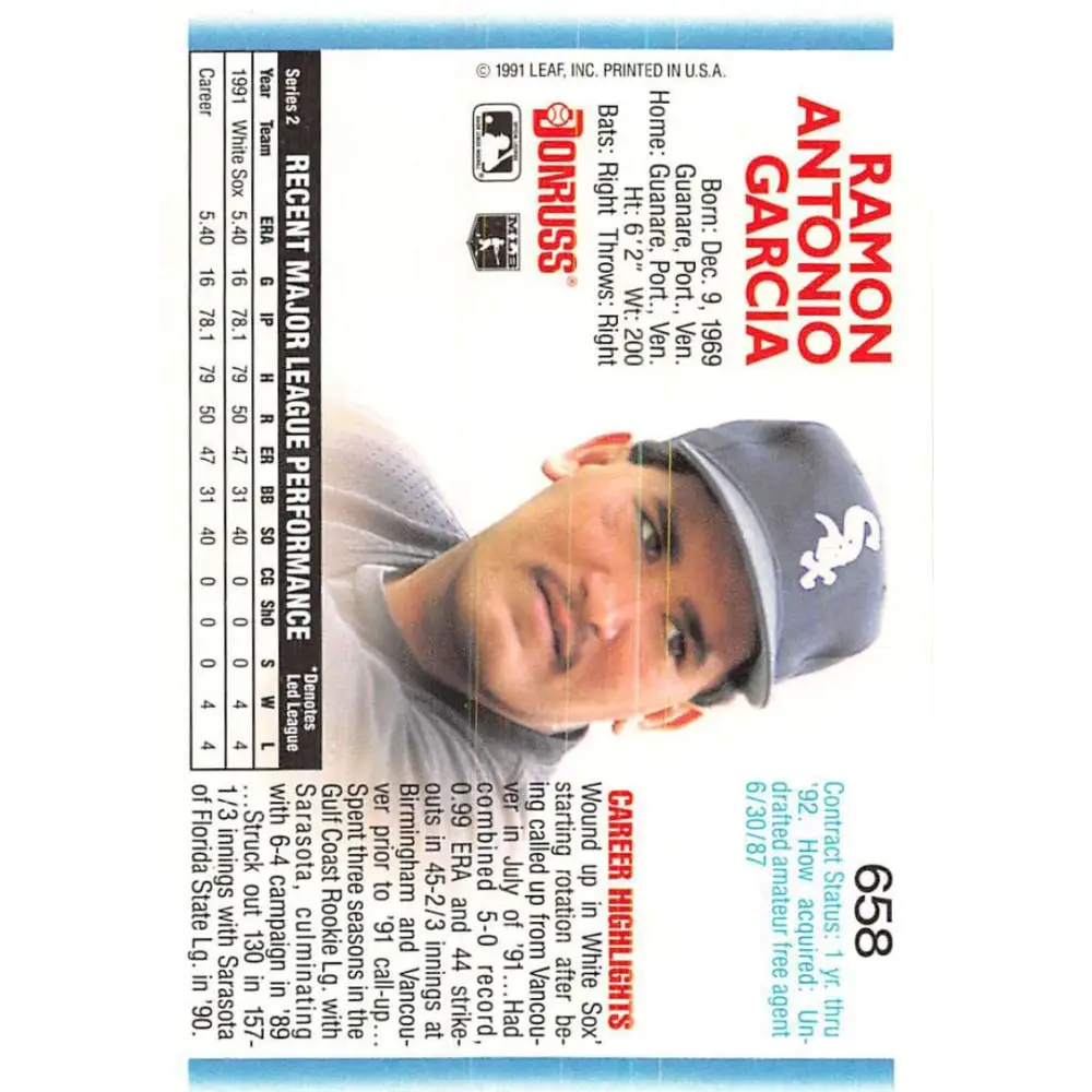 1992 Donruss #658 Ramon Garcia NM-MT Chicago White Sox Baseball Card Image 2