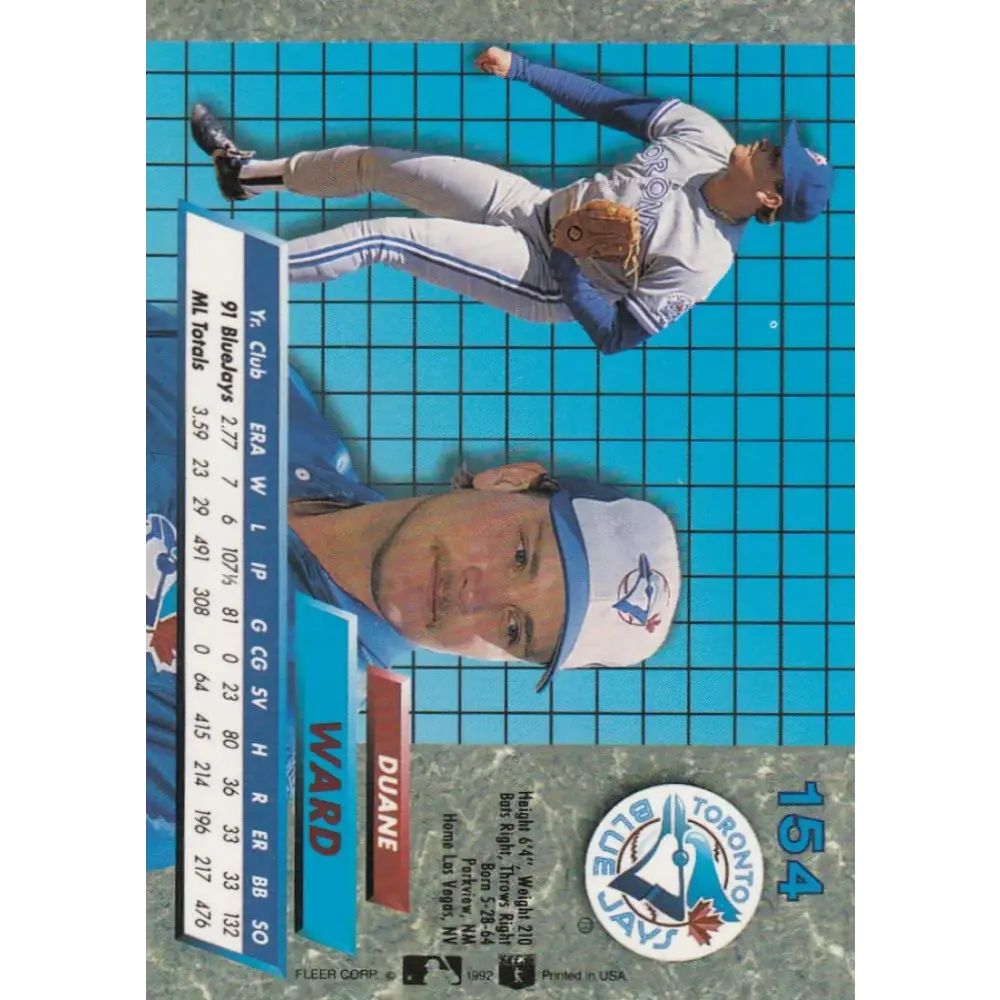 1992 Fleer Ultra #154 Duane Ward NM-MT Toronto Blue Jays Baseball Card Image 2