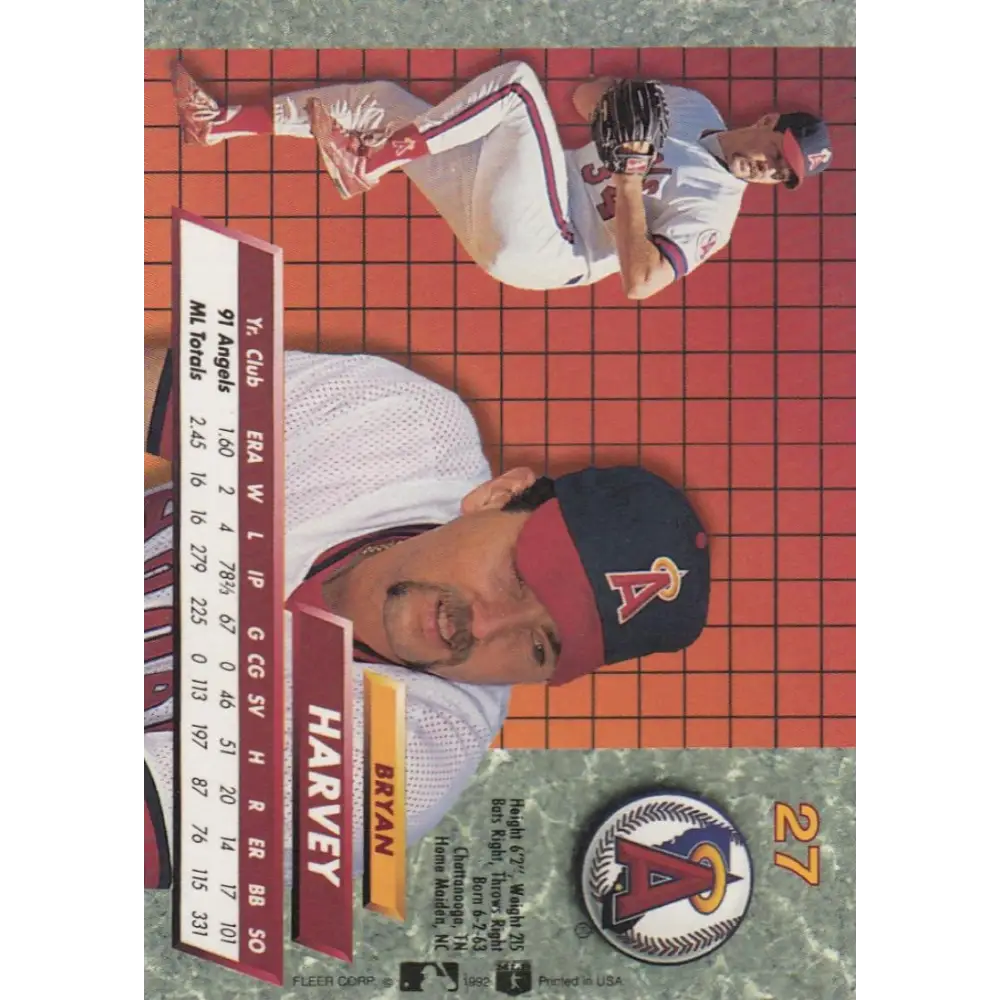 1992 Fleer Ultra #27 Bryan Harvey NM-MT California Angels Baseball Card Image 2