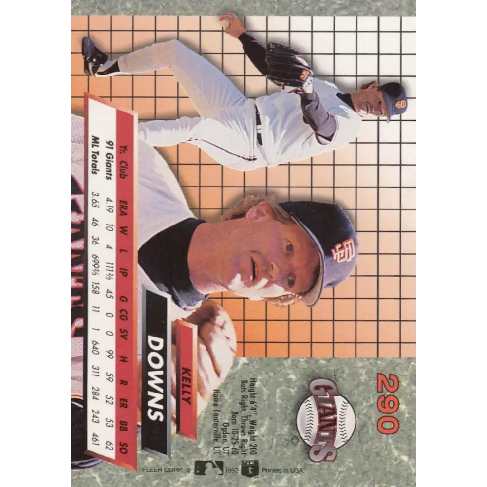 1992 Fleer Ultra #290 Kelly Downs NM-MT San Francisco Giants Baseball Card Image 2