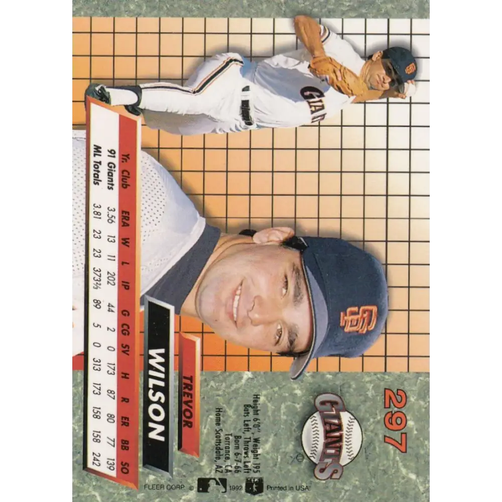 1992 Fleer Ultra #297 Trevor Wilson NM-MT San Francisco Giants Baseball Card Image 2