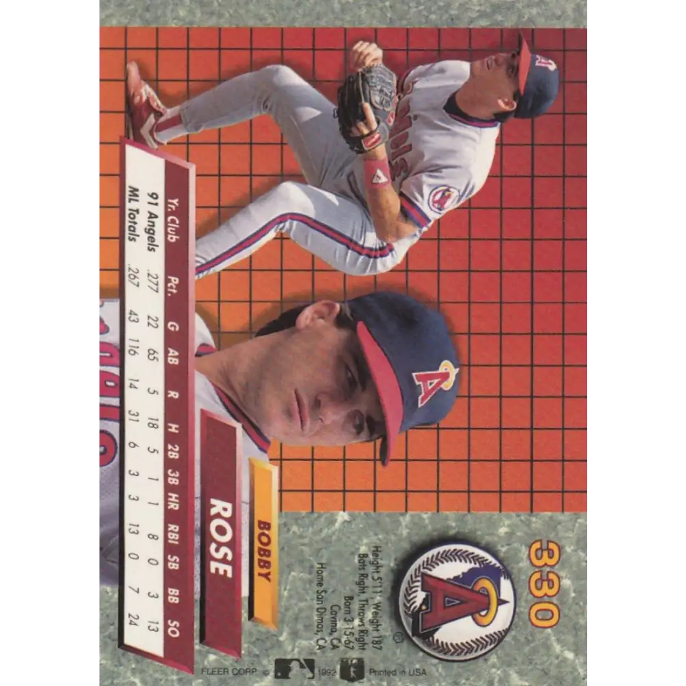 1992 Fleer Ultra #330 Bobby Rose NM-MT California Angels Baseball Card Image 2