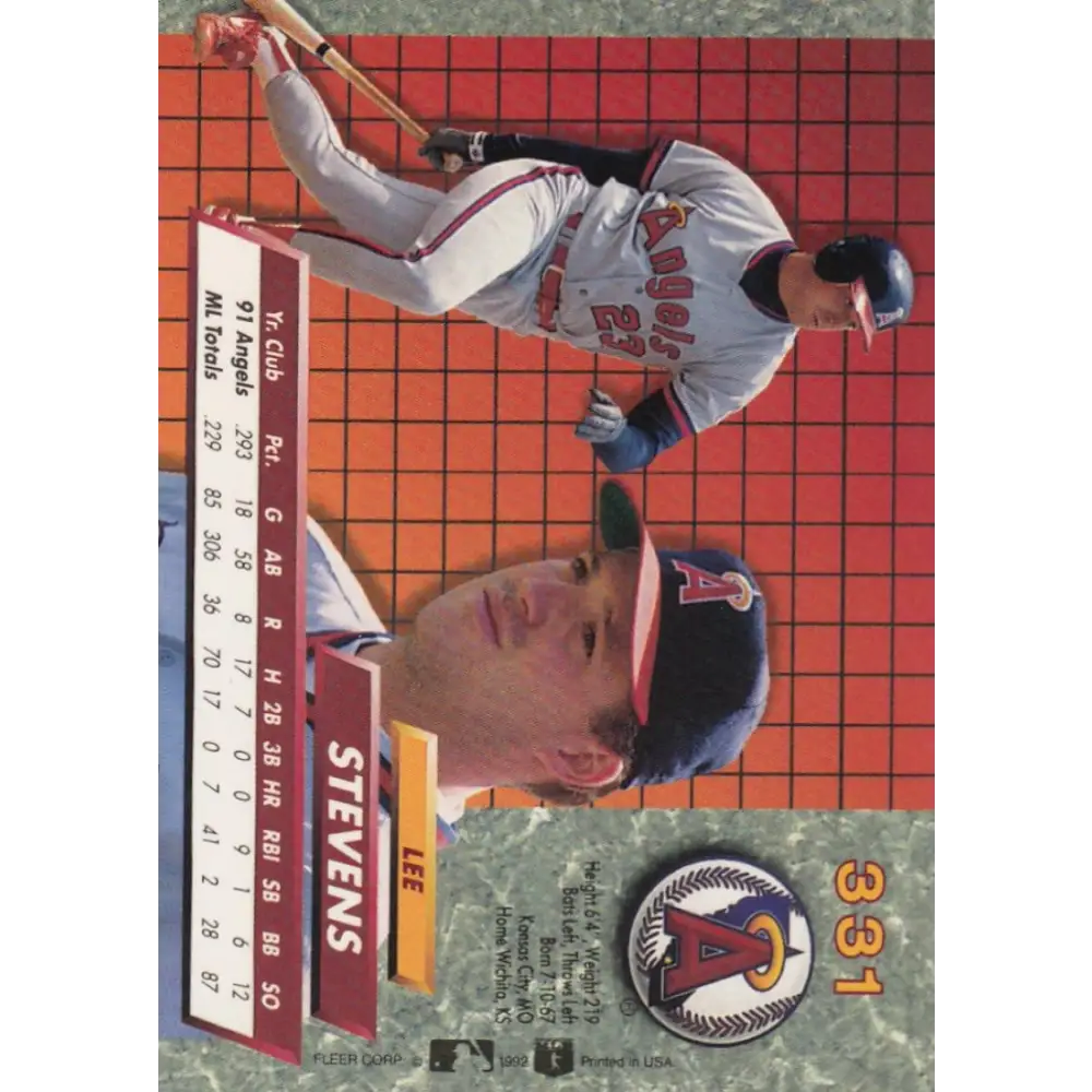 1992 Fleer Ultra #331 Lee Stevens NM-MT California Angels Baseball Card Image 2