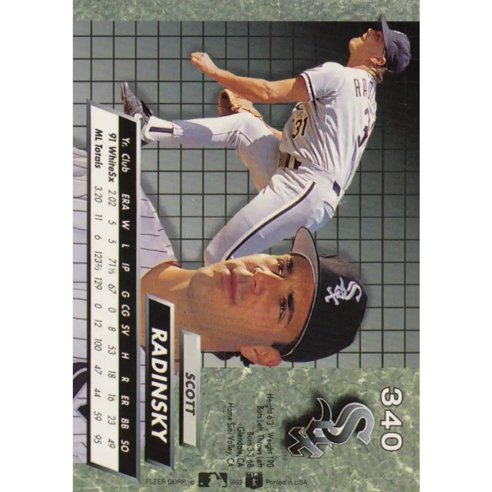 1992 Fleer Ultra #340 Scott Radinsky NM-MT Chicago White Sox Baseball Card Image 2