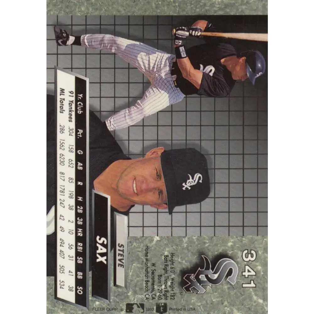 1992 Fleer Ultra #341 Steve Sax NM-MT Chicago White Sox Baseball Card Image 2