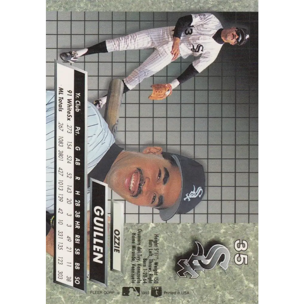 1992 Fleer Ultra #35 Ozzie Guillen NM-MT Chicago White Sox Baseball Card Image 2
