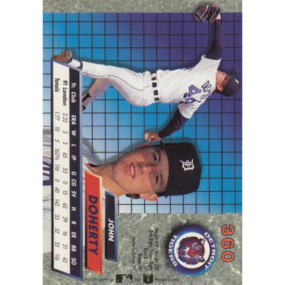 1992 Fleer Ultra #360 John Doherty NM-MT RC Rookie Detroit Tigers Baseball Card Image 2