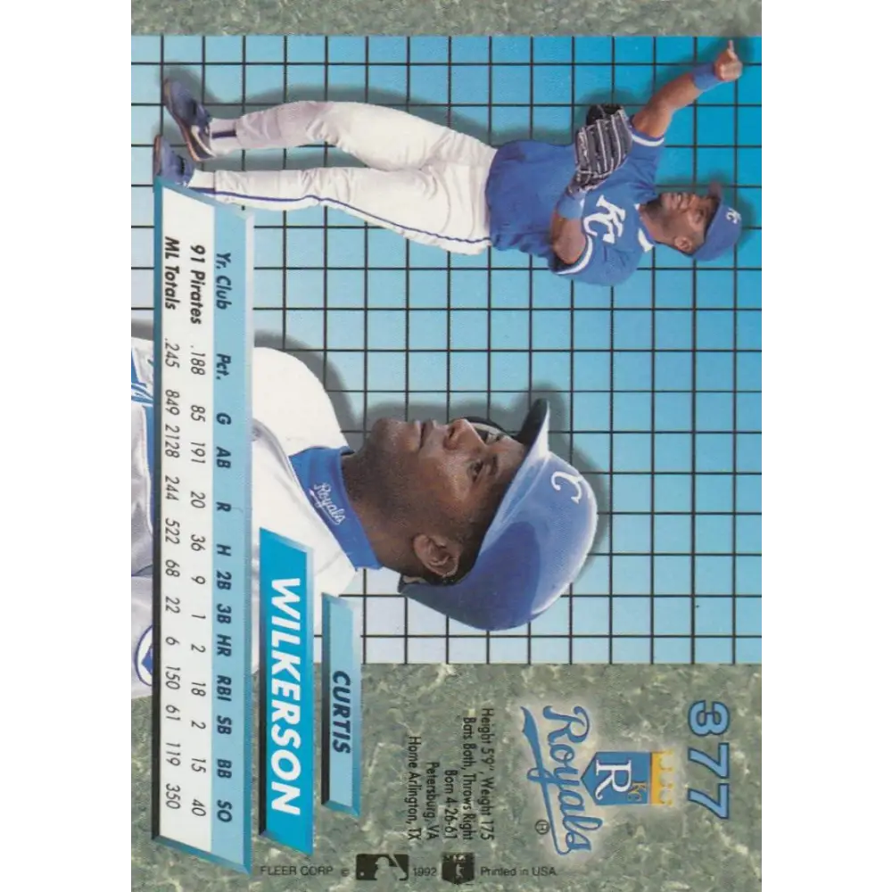 1992 Fleer Ultra #377 Curtis Wilkerson NM-MT Kansas City Royals Baseball Card Image 2