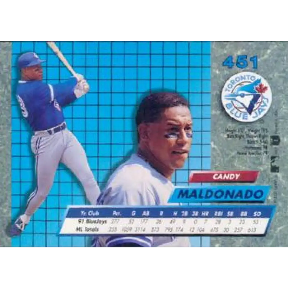1992 Fleer Ultra #451 Candy Maldonado NM-MT Toronto Blue Jays Baseball Card Image 2