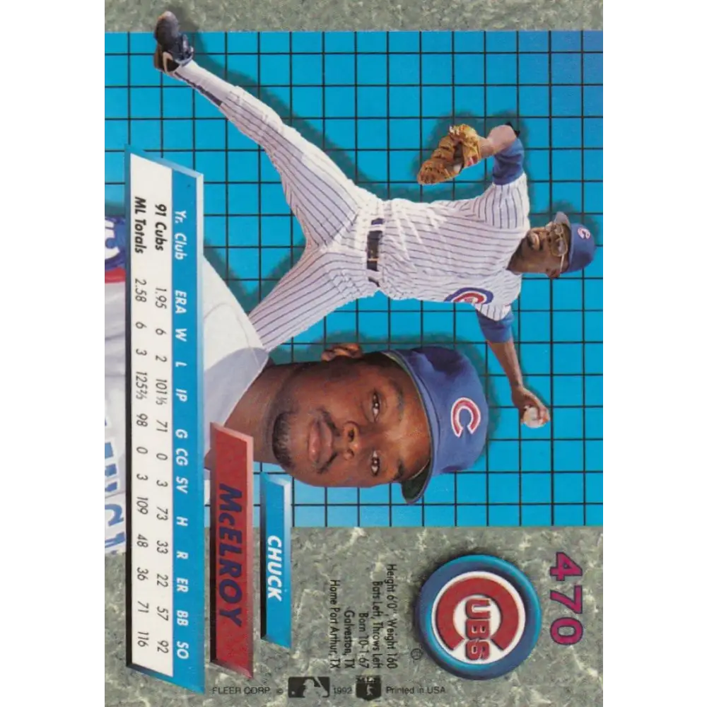 1992 Fleer Ultra #470 Chuck McElroy NM-MT Chicago Cubs Baseball Card Image 2