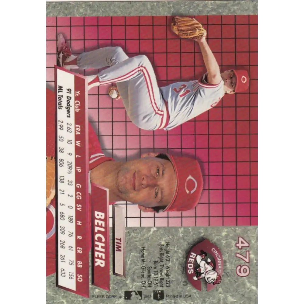 1992 Fleer Ultra #479 Tim Belcher NM-MT Cincinnati Reds Baseball Card Image 2