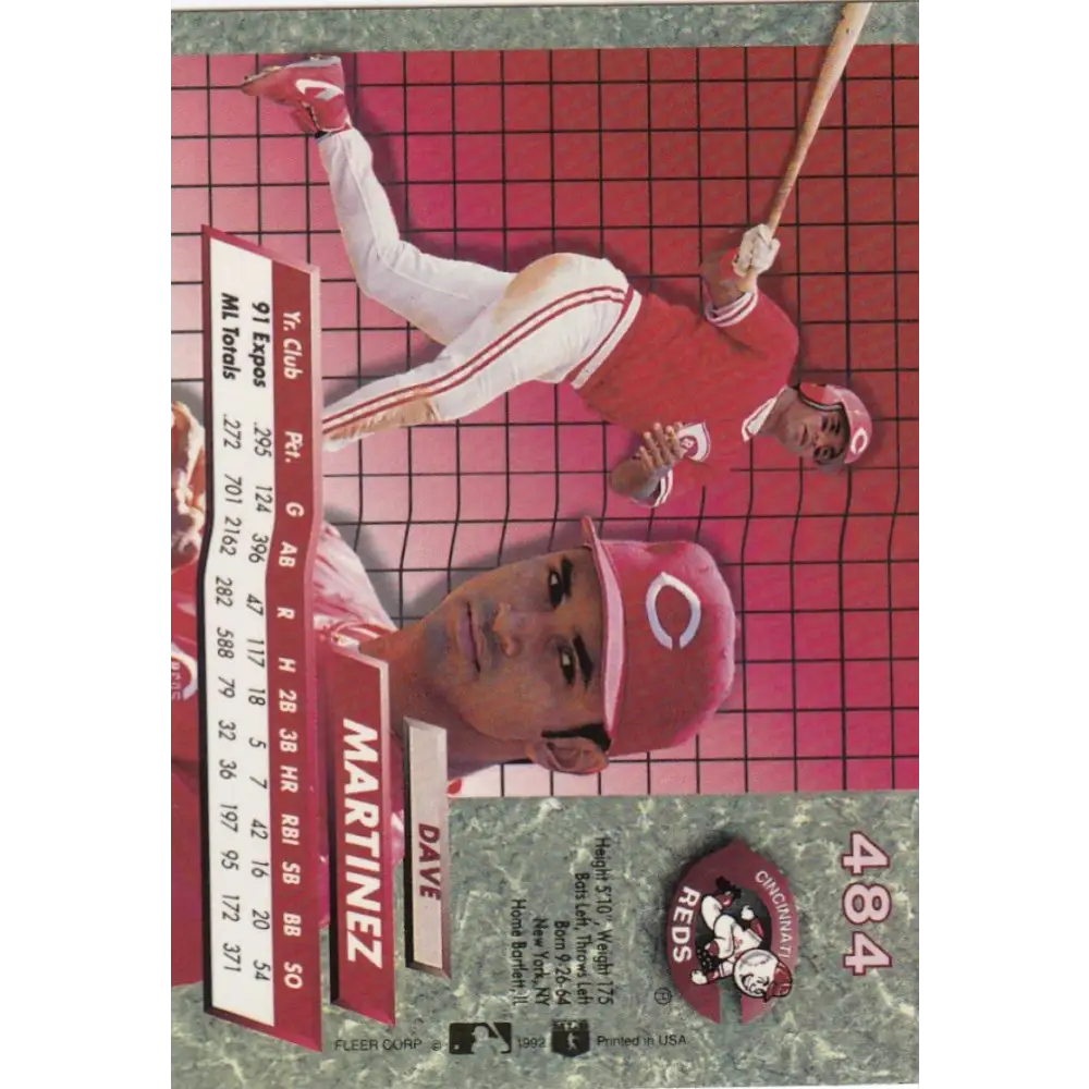 1992 Fleer Ultra #484 Dave Martinez NM-MT Cincinnati Reds Baseball Card Image 2