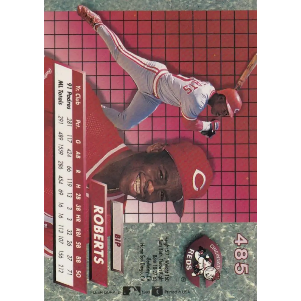 1992 Fleer Ultra #485 Bip Roberts NM-MT Cincinnati Reds Baseball Card Image 2