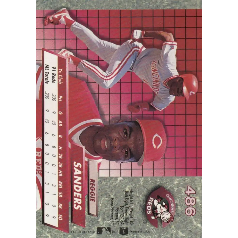 1992 Fleer Ultra #486 Reggie Sanders NM-MT Cincinnati Reds Baseball Card Image 2
