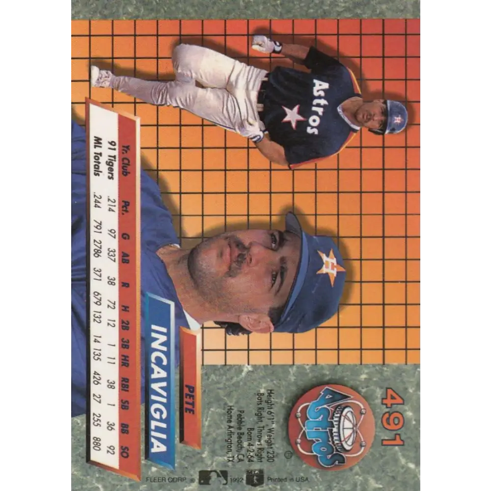 1992 Fleer Ultra #491 Pete Incaviglia NM-MT Houston Astros Baseball Card Image 2