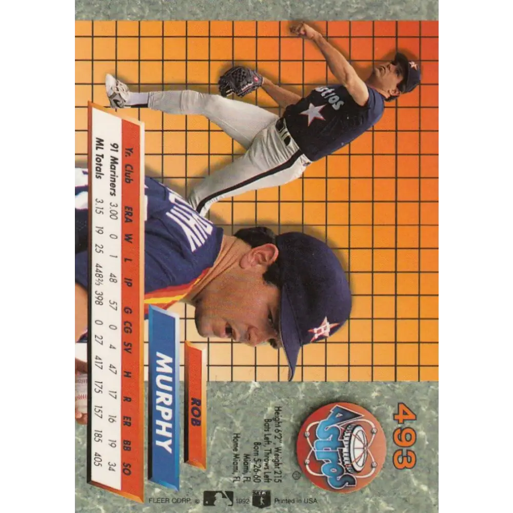 1992 Fleer Ultra #493 Rob Murphy NM-MT Houston Astros Baseball Card Image 2