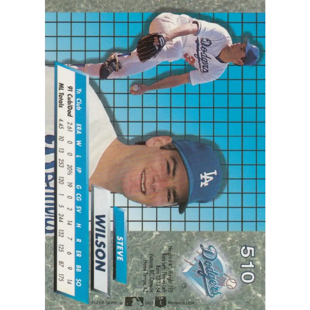 1992 Fleer Ultra #510 Steve Wilson NM-MT Los Angeles Dodgers Baseball Card Image 2