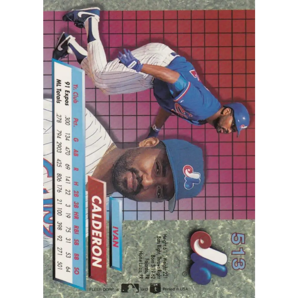 1992 Fleer Ultra #513 Ivan Calderon NM-MT Montreal Expos Baseball Card Image 2