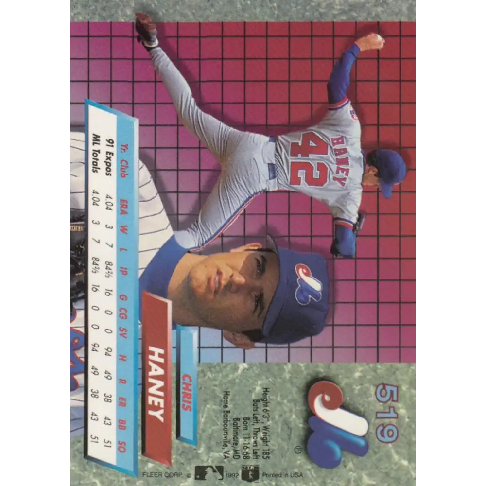 1992 Fleer Ultra #519 Chris Haney NM-MT Montreal Expos Baseball Card Image 2