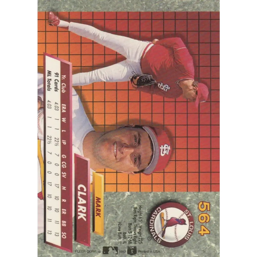 1992 Fleer Ultra #564 Mark Clark NM-MT RC Rookie St. Louis Cardinals Baseball Card Image 2