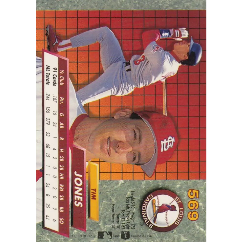 1992 Fleer Ultra #569 Tim Jones NM-MT St. Louis Cardinals Baseball Card Image 2