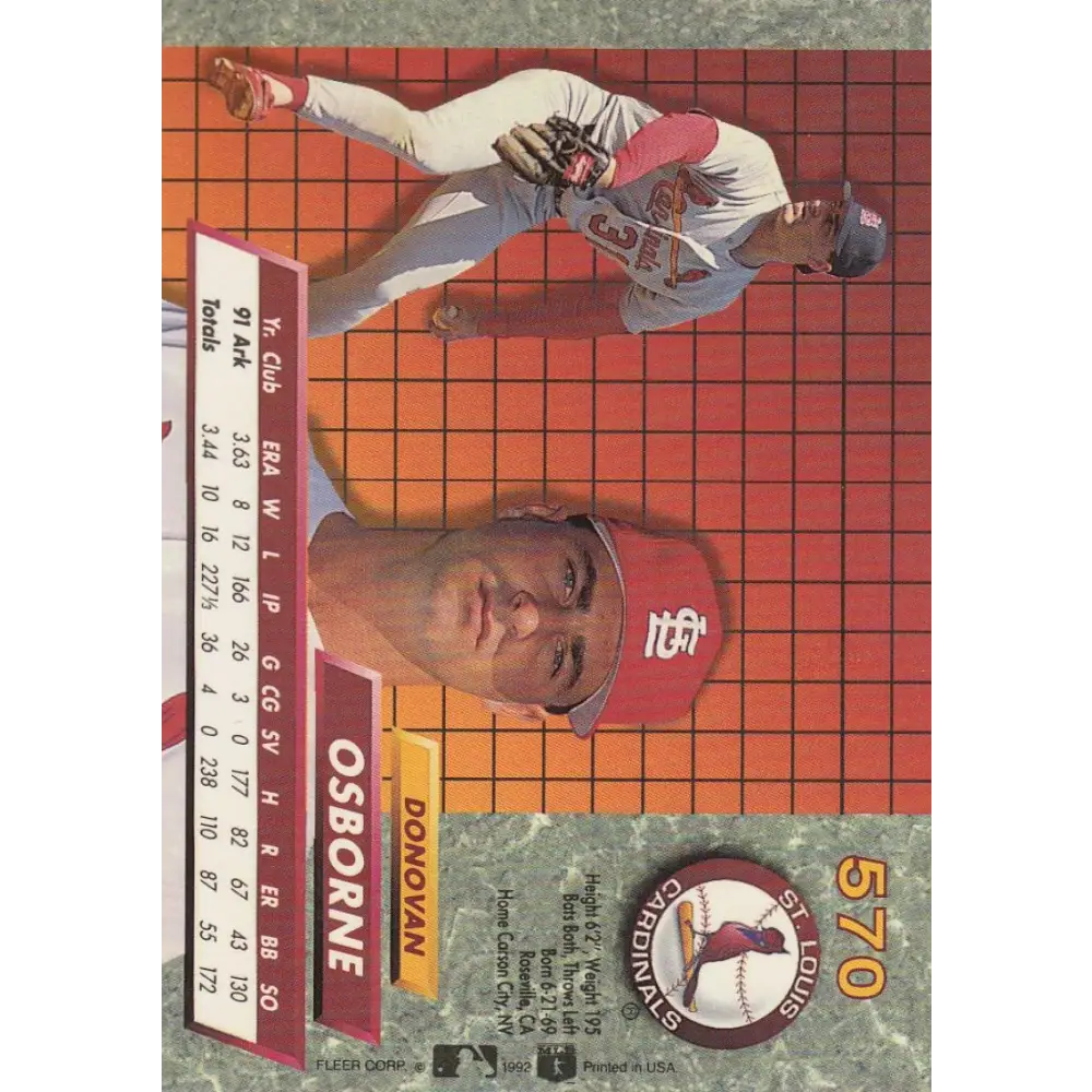 1992 Fleer Ultra #570 Donovan Osborne NM-MT St. Louis Cardinals Baseball Card Image 2