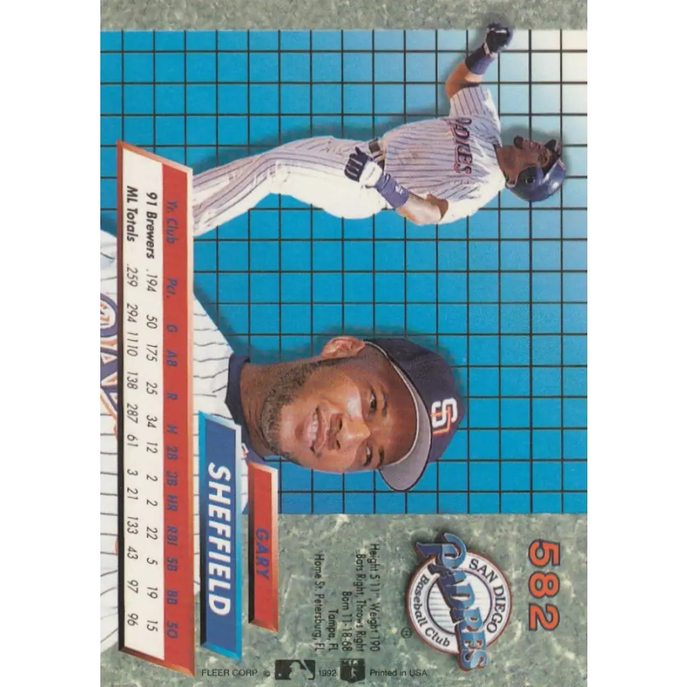 1992 Fleer Ultra #582 Gary Sheffield NM-MT San Diego Padres Baseball Card Image 2