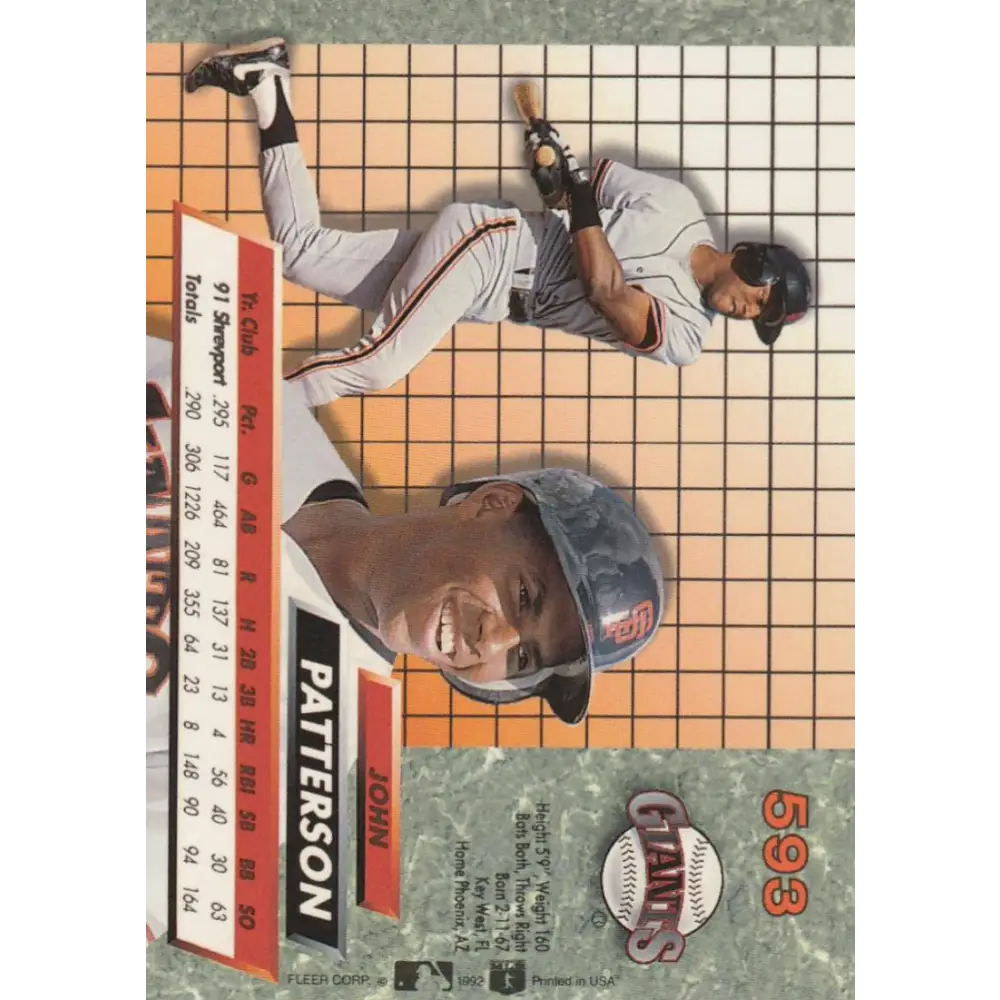1992 Fleer Ultra #593 John Patterson NM-MT RC Rookie San Francisco Giants Baseball Card Image 2
