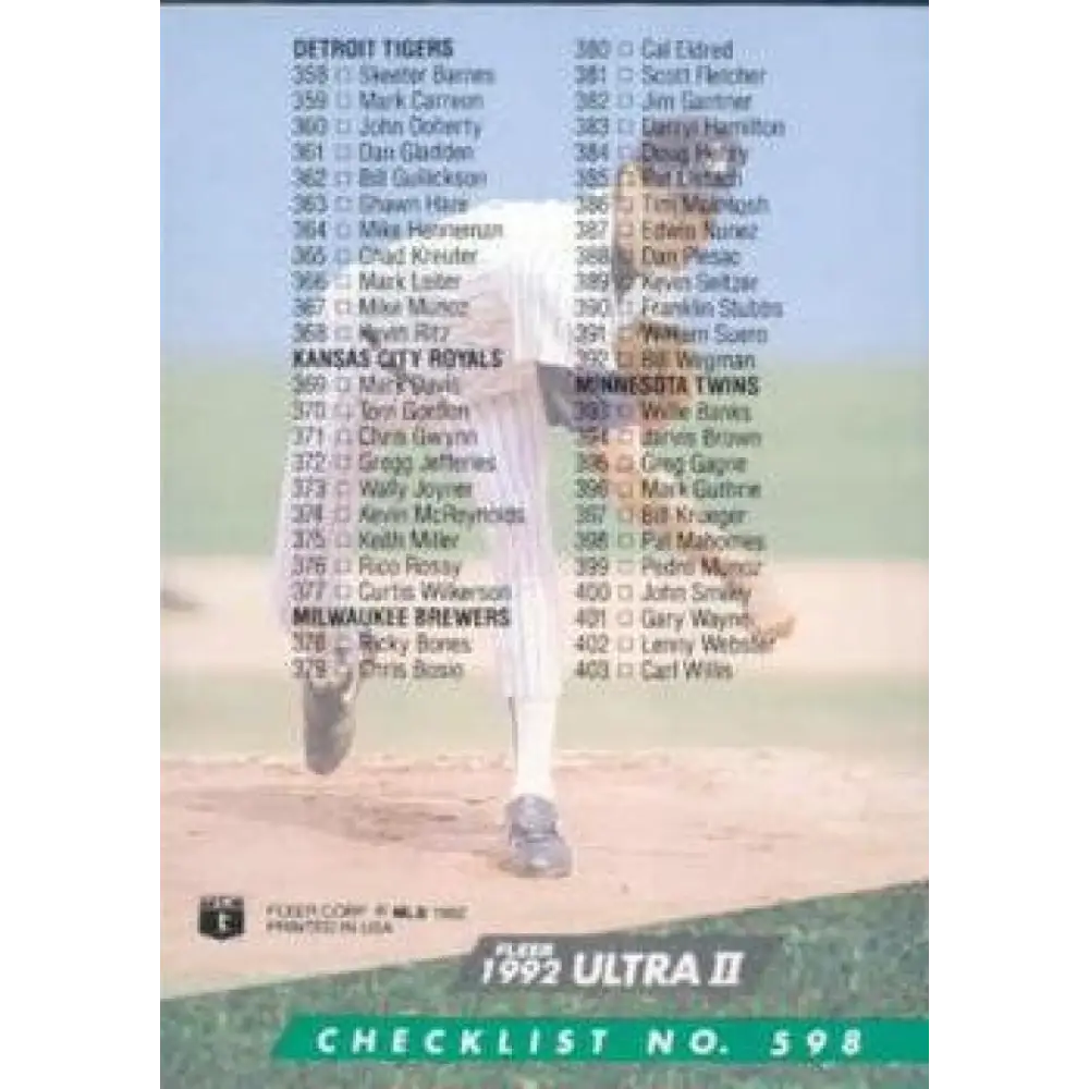 1992 Fleer Ultra #598 Scott Sanderson Checklist 301-400 NM-MT New York Yankees Baseball Card Image 2