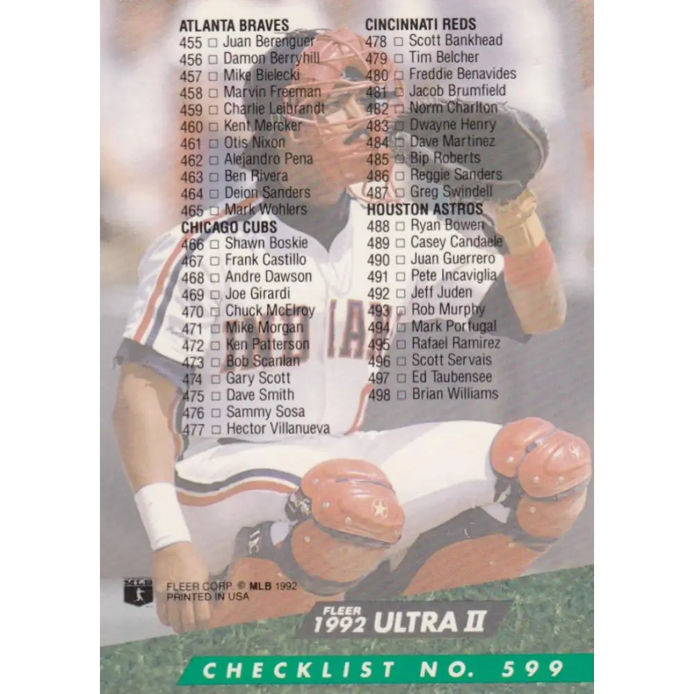 1992 Fleer Ultra #599 Junior Ortiz Checklist 401-500 NM-MT Cleveland Indians Baseball Card Image 2