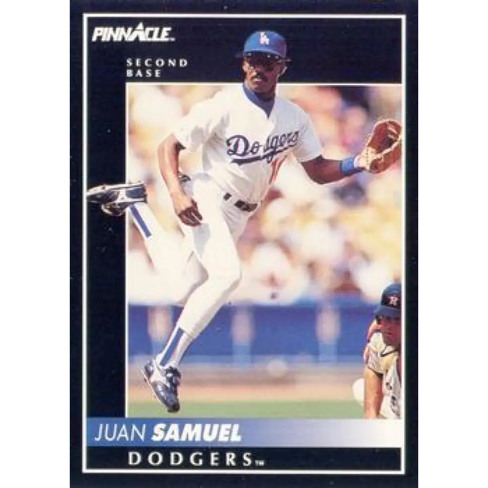 1992 Pinnacle #99 Juan Samuel EX Los Angeles Dodgers Baseball Card Image 1