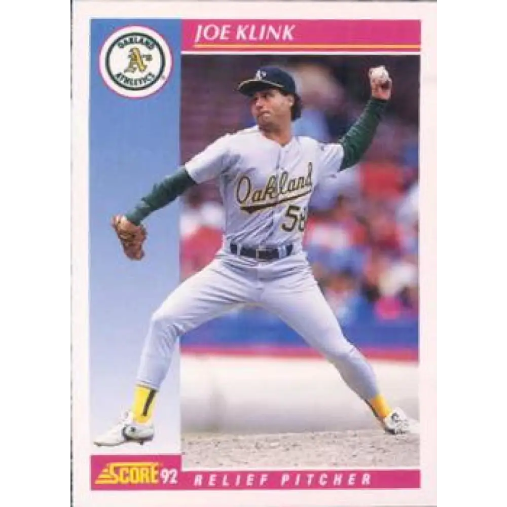 1992 Score #151 Joe Klink NM-MT Oakland Athletics Baseball Card Image 1