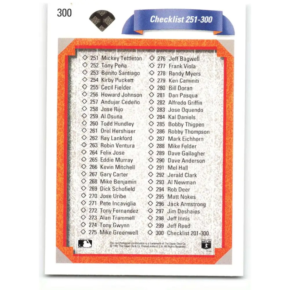 1992 Upper Deck #300 Checklist 201-300 NM-MT Checklist Baseball Card Image 2