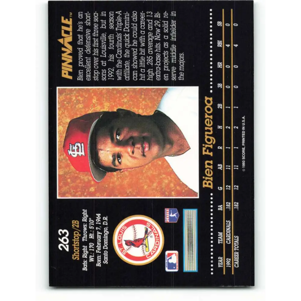 1993 Pinnacle #263 Bien Figueroa NM-MT St. Louis Cardinals Baseball Card Image 2