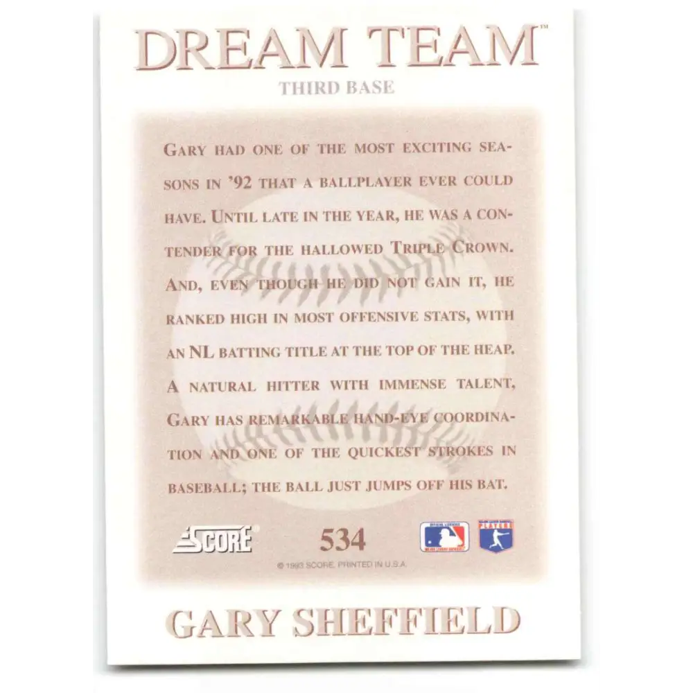 1993 Score #534 Gary Sheffield DT NM-MT San Diego Padres Baseball Card Image 2