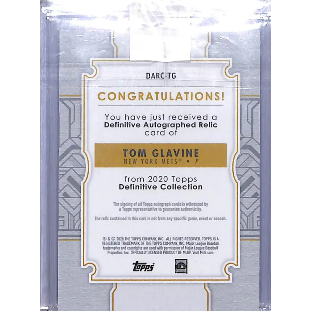 2020 Topps Definitive Purple #DARC-TG Tom Glavine NM-MT MEM Auto 4/5 New York Mets Image 2