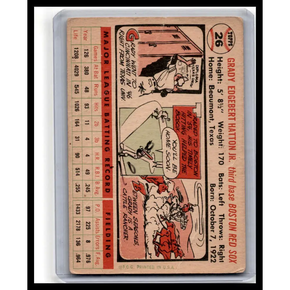 1956 Topps #26b Grady Hatton Gray Back P Baseball Card Image 2