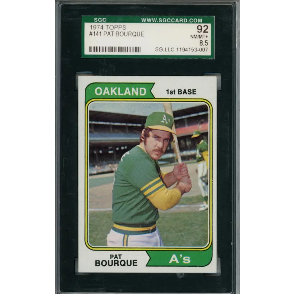 1974 Topps #141 Pat Bourque SGC 8.5 NM/MT+ Oakland Athletics Baseball Card Image 1
