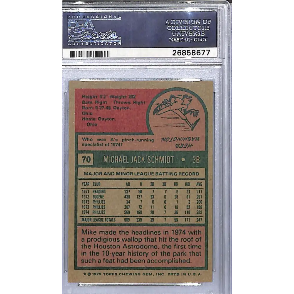 1975 Topps #70 Mike Schmidt PSA 5 EX Philadelphia Phillies  Image 2